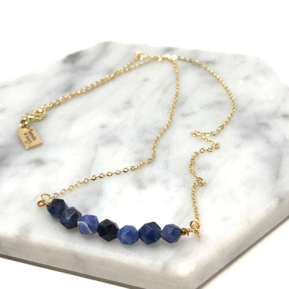 SALE NWT Genuine Blue Lapis Gems 14K Gold Necklace - Picture 3 of 8